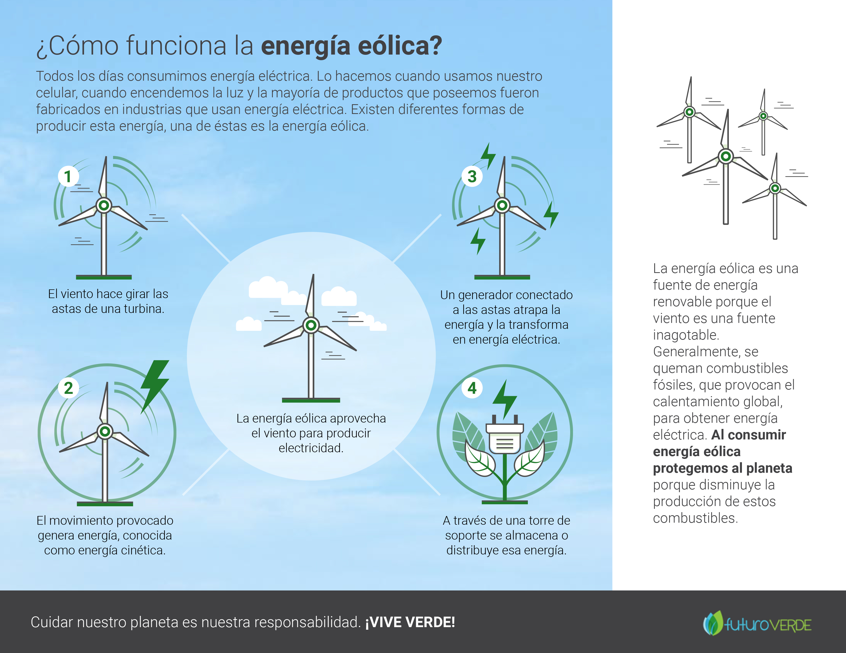 Aquí te mostramos cómo funcionan las turbinas eólicas. - Gráfica Futuro Verde
