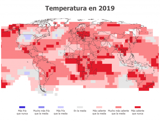 Aumento de la temperatura global en 2019 - Gráfica NOAA/Oriol Vidal