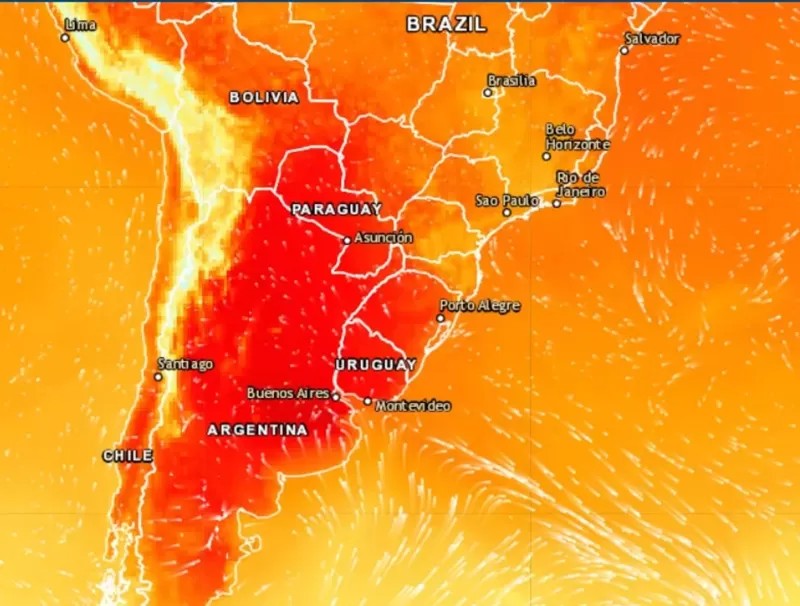 Países de Sudamérica en alerta por ola de calor extremo. - Gráfica Climaptempo