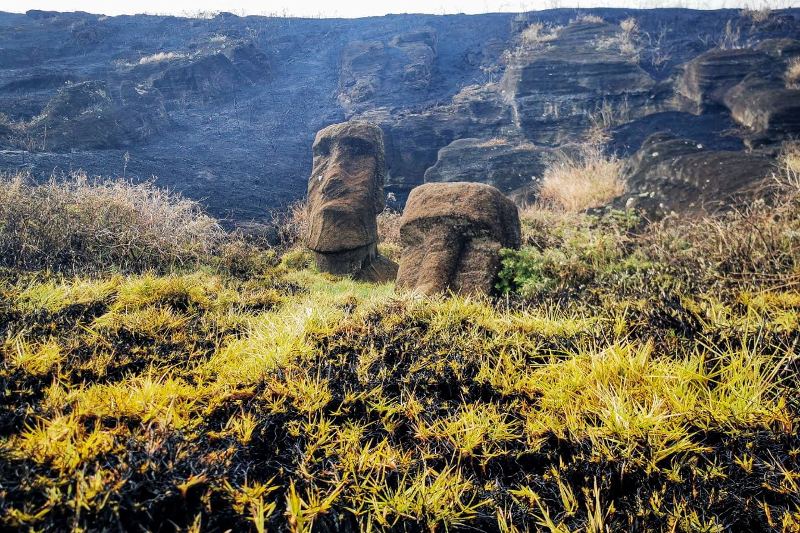 Estatuas Moai han recibido un daño irrecuperable por incendio forestal.