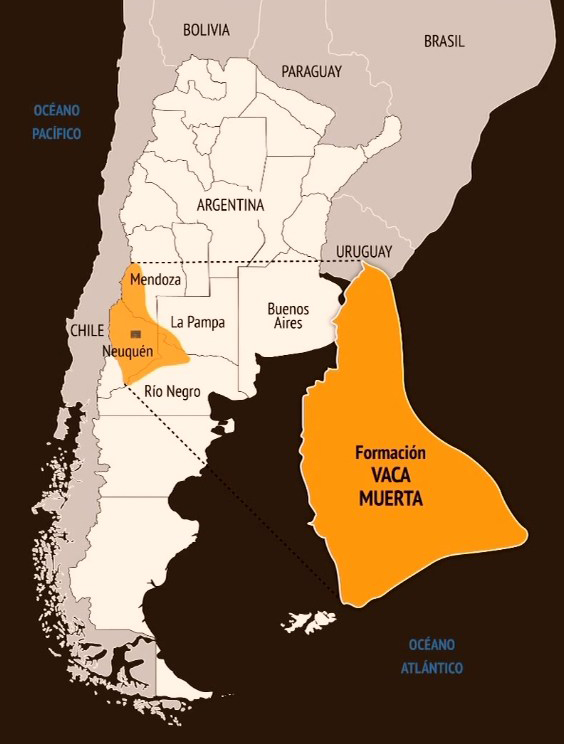 Sector de Vaca Muerta en la Patagonia, Argentina. - Mapa Ministerio de Economía de Argentina