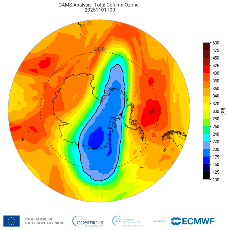 Área aproximada que abarca el agujero de ozono sobre la Antártida. - Gráfica Copernicus