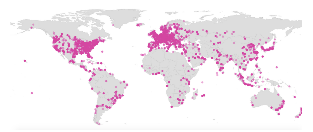 Ubicaciones de centros de datos en todo el mundo. - Mapa Data Centre Map